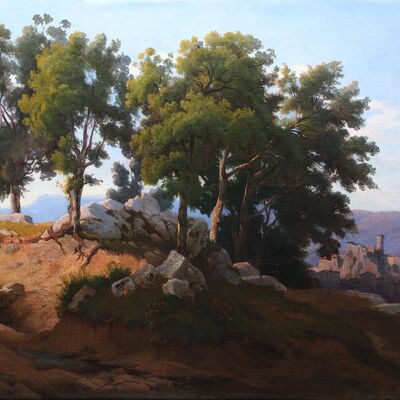 Edmund Hottenroth, Blick von der Serpentara nach Olevano, um 1850, &Ouml;l auf Leinwand, Privatbesitz Dresden