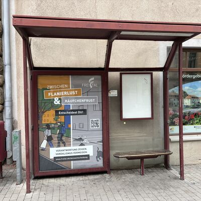 Im Rahmen der Anti-Vandalismus-Kampagne wird auch an den Buswarteh�uschen mit Plakaten f�r eine saubere Stadt geworben.
